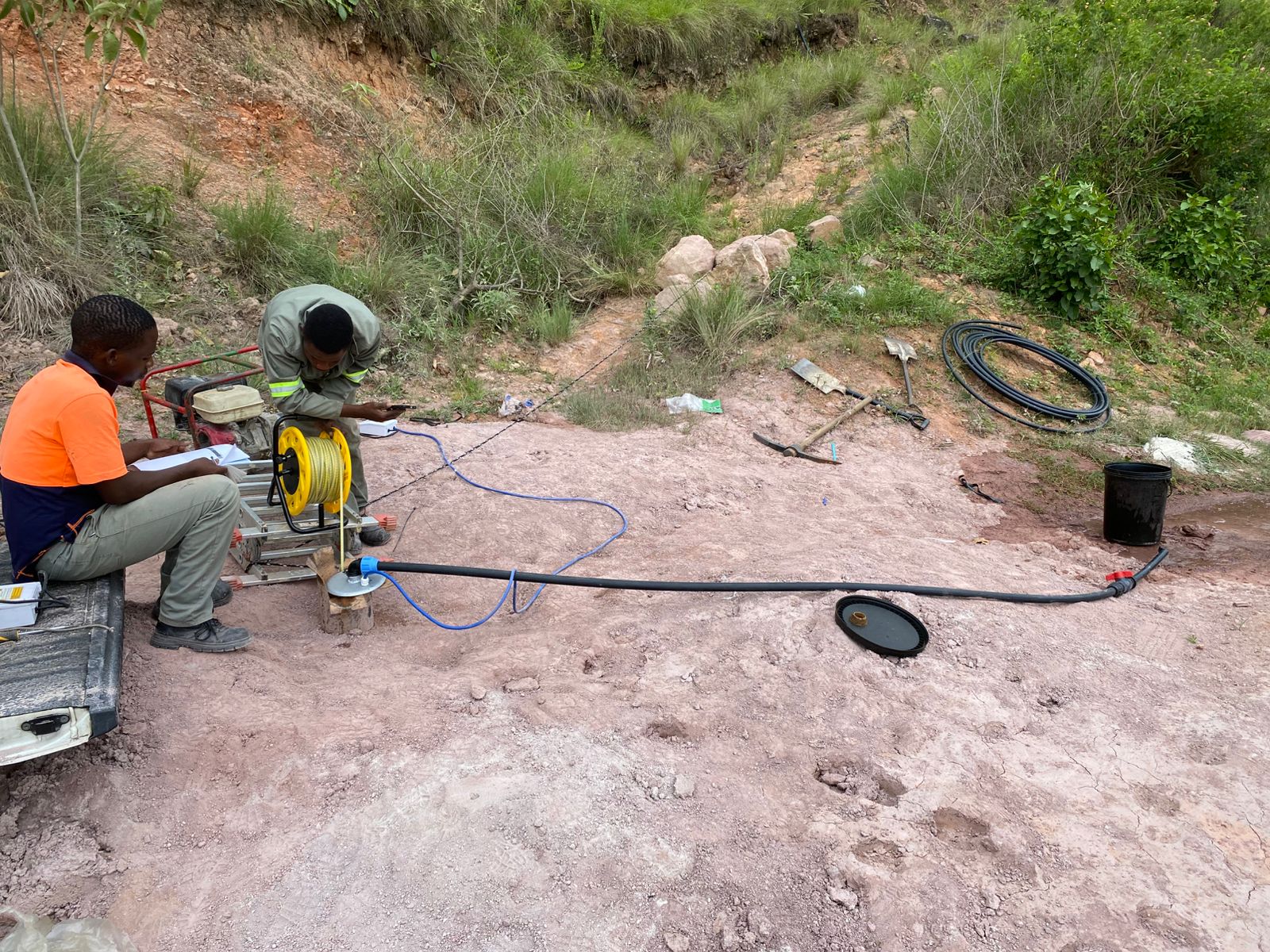 Geophysical resistivity survey in progress